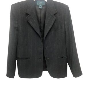 Lauren Ralph Lauren Career Pinstripe Gray Blazer 96% Wool Pockets Womens Size 10